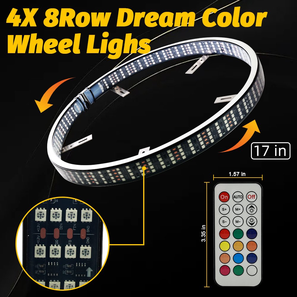 Kingshowstar 4 Row Magic Light Auto Accessories 15 17 RGB Dream Chasing Color Off-road LED Wheel Rim Light for Truck ATV Car