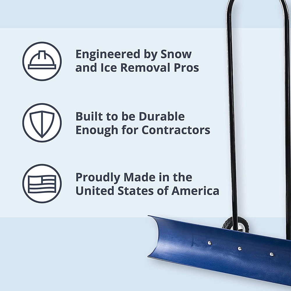 The Snowcaster 36-Inch Heavy Duty Bi-Directional Wheeled Snow Pusher Wheel Snow Shovel Clear