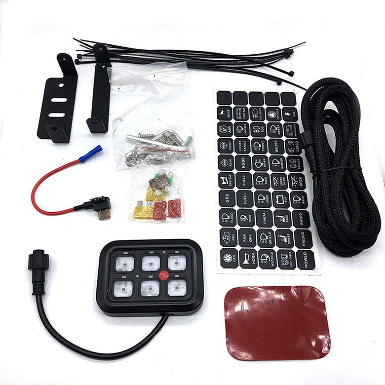 RGB 6 Gang Switch Panel With ON-Off 12V LED Switch Automotive Light Circuit Relay System Control Box