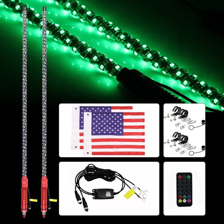 Red Patent Spring Quick Release Base LED Whip Remote APP Control 3ft 4ft 5ft 6ft IP67 Chasing UTV ATV Polaris Rzr Antenas