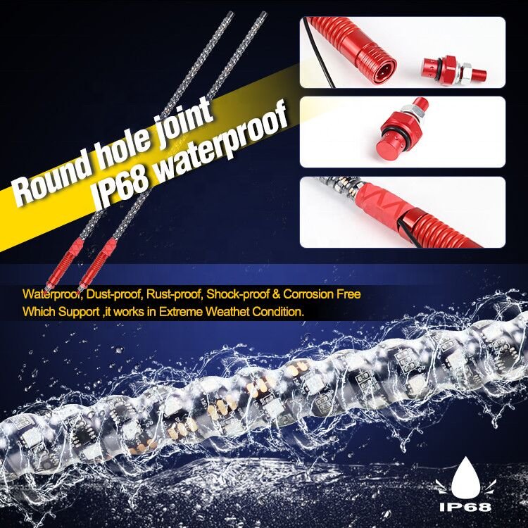 Red Patent Spring Quick Release Base LED Whip Remote APP Control 3ft 4ft 5ft 6ft IP67 Chasing UTV ATV Polaris Rzr Antenas