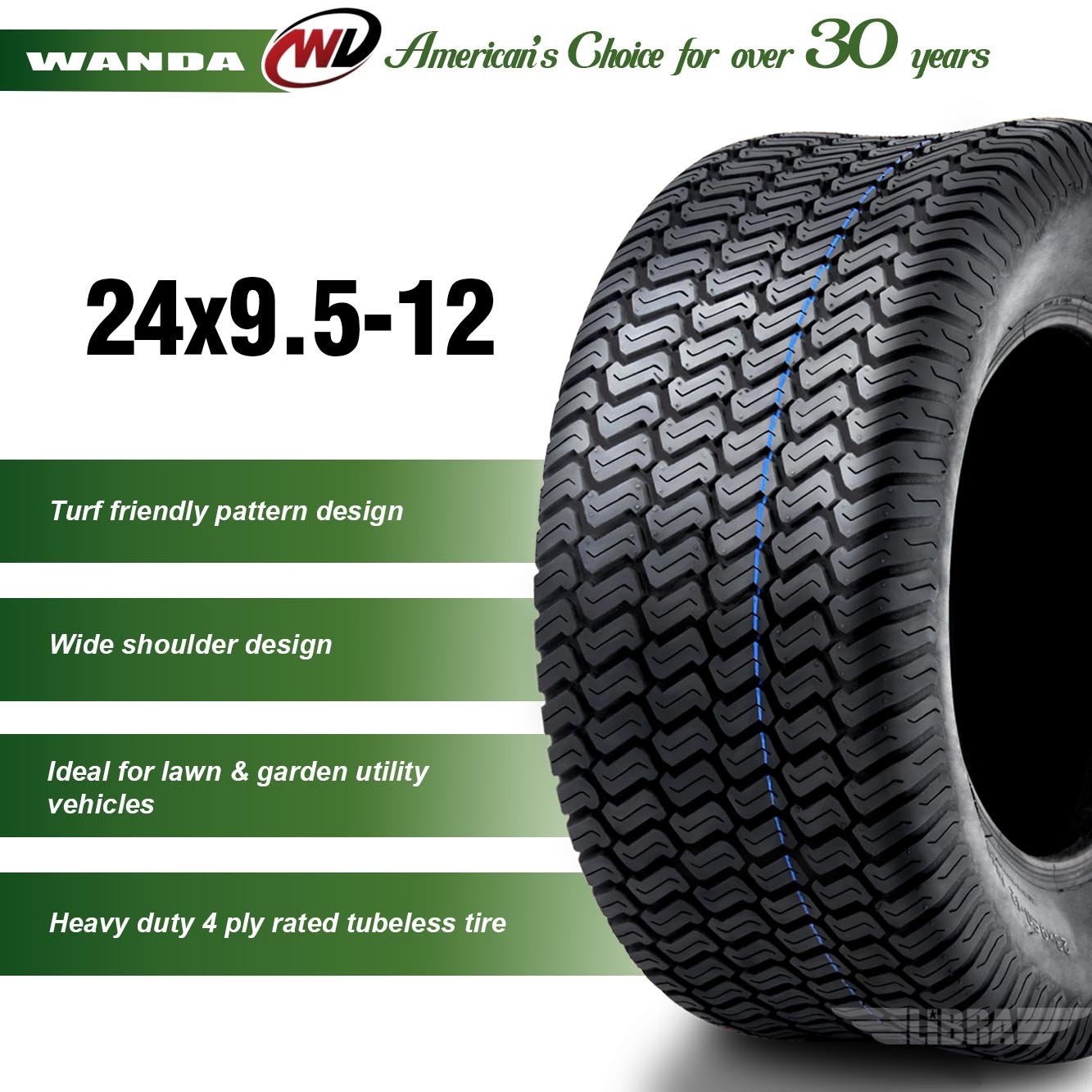KTA 2023 WANDA 24x9.5-12 24x9.5x12 Lawn Mower Cart Turf Tires /4 Ply Lawn Garden Tire ATV and UTV Tires