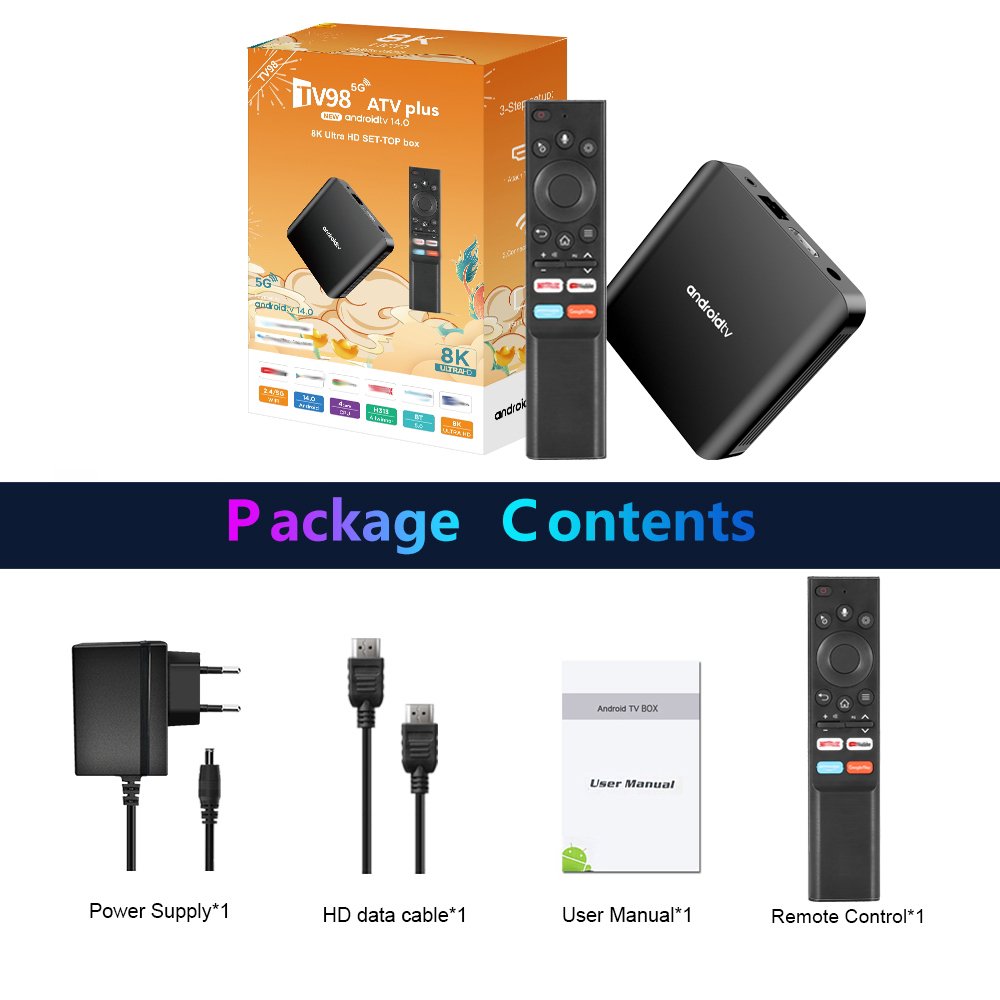2025 New Product TV98 ATV Plus Tv Box Android 14 ATV Allwinner H313 with BT Voice Remote 8G 128G Best Tv Box