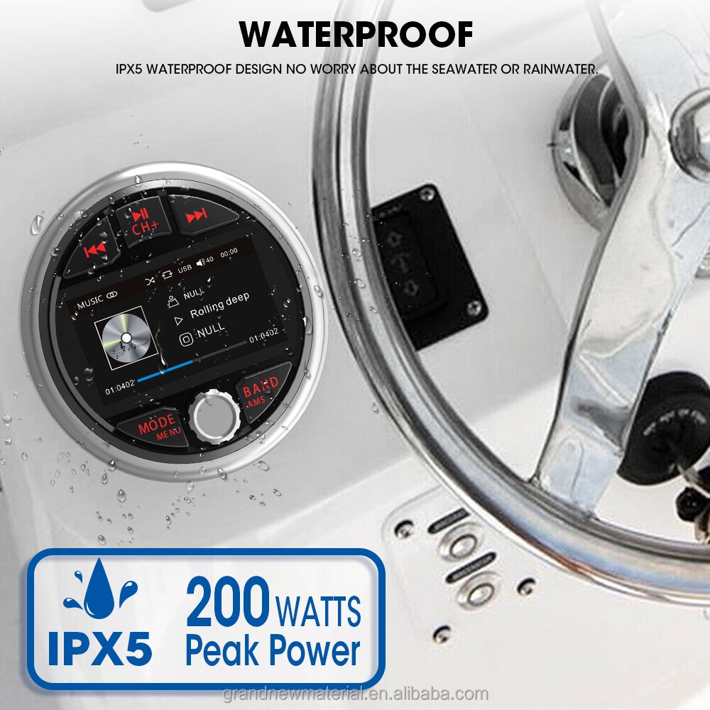 GRANDnavi Radio for Boat Marine Video Input FM AM RDS USB AUX in Marine for Boat RV ATV SUV Marine IPX5 EQ Setting