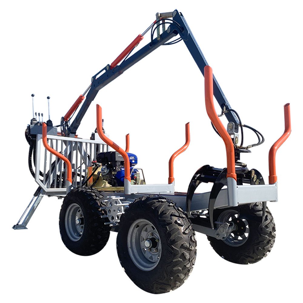 Forestry Machine 3.4m Hydraulic Atv Telescopic Boom Log Loader Gas Trailer with Crane and Grapple Saw