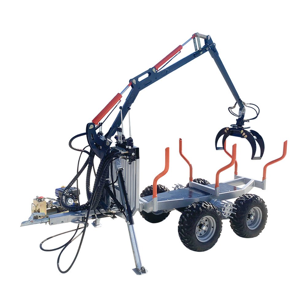 Forestry Machine 3.4m Hydraulic Atv Telescopic Boom Log Loader Gas Trailer with Crane and Grapple Saw