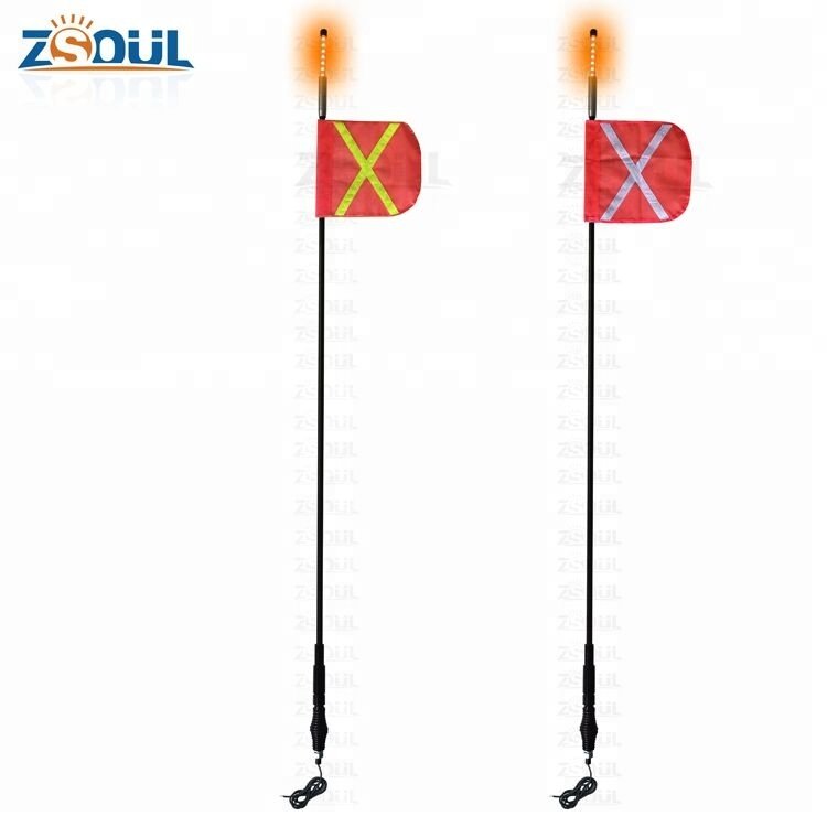 Factory Wholesale 6-12 FT Safety Warning Whip Quick Release Spring Base LED Mining Whip With Light on Top