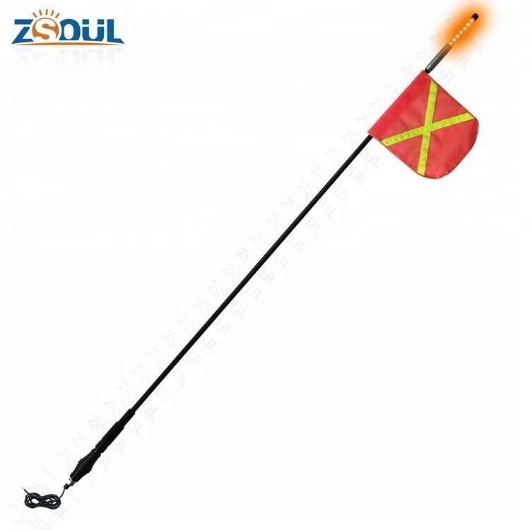 Factory Wholesale 6-12 FT Safety Warning Whip Quick Release Spring Base LED Mining Whip With Light on Top
