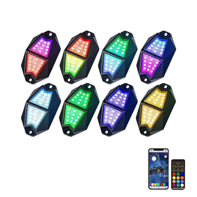 4 6 8 12 Pods Underglow Light APP and Remote Control Music Neon Off-road Rock Light Kit RGB Chasing LED Rock Lights for Car ATV