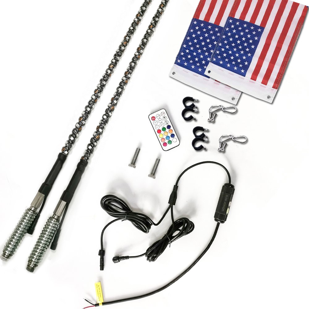 Remote Control RGB Chase 360 Degree Spiral LED Antenna Whip Lights with Spring Base for UTV Off-Road Vehicle ATV RZR