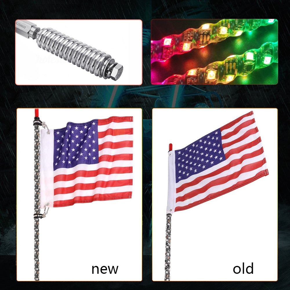 Remote Control RGB Chase 360 Degree Spiral LED Antenna Whip Lights with Spring Base for UTV Off-Road Vehicle ATV RZR
