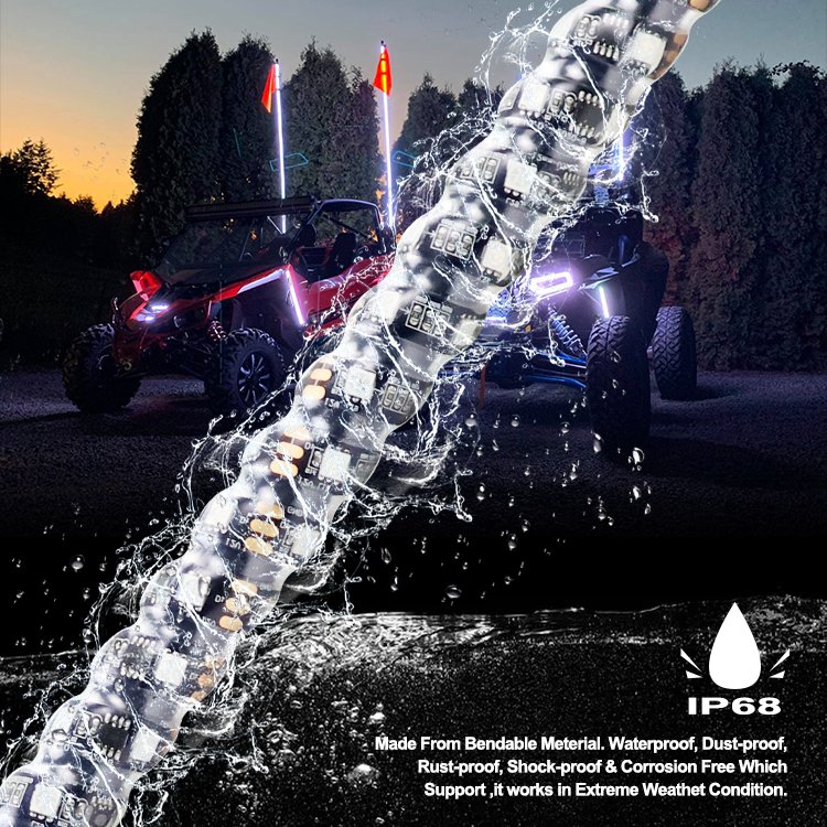 Remote Control RGB Chase 360 Degree Spiral LED Antenna Whip Lights with Spring Base for UTV Off-Road Vehicle ATV RZR