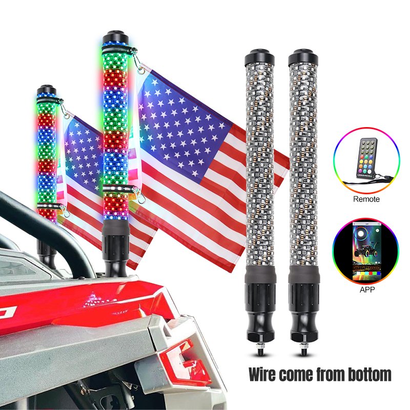 Hyper Fat LED Whip Chase RGB Wide Diameter Thick Whip Light App and Remote Control Strong Durable Affordable for ATV UTV