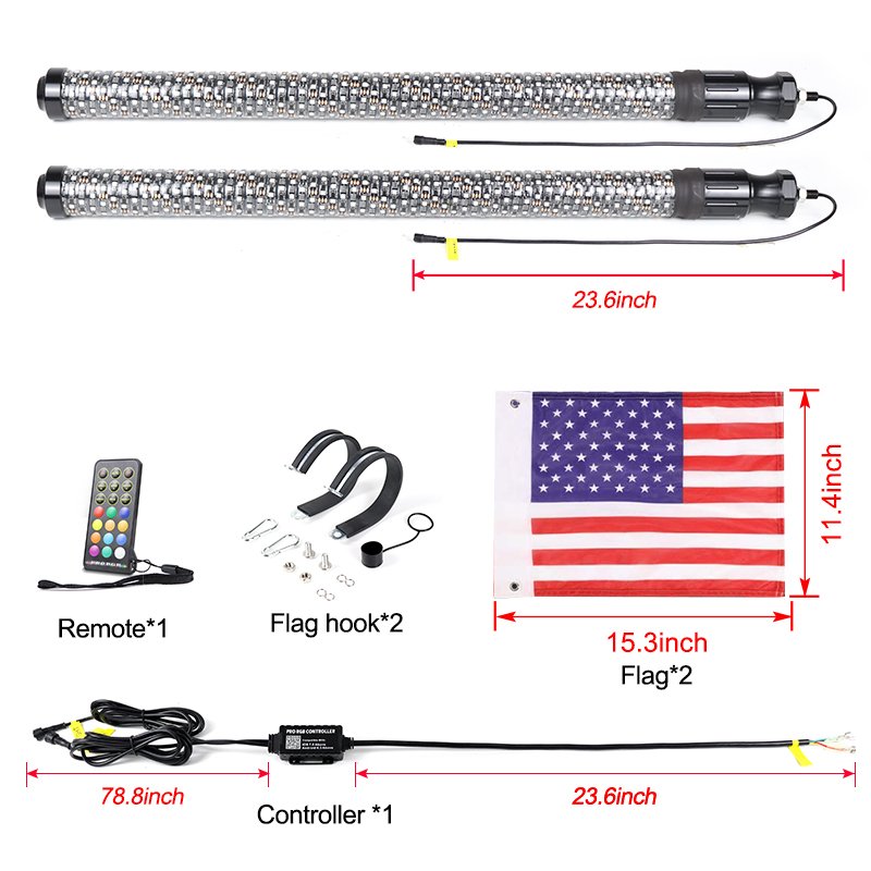 Hyper Fat LED Whip Chase RGB Wide Diameter Thick Whip Light App and Remote Control Strong Durable Affordable for ATV UTV