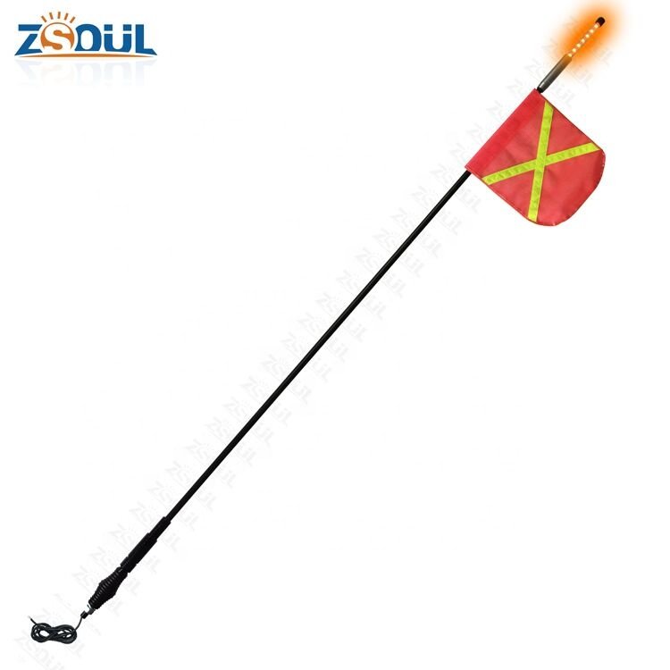 6ft LED Lighted Antenna With Fiberglass Tube Car Flag Pole Light With Spring Quick Release Mount and Mining Flag