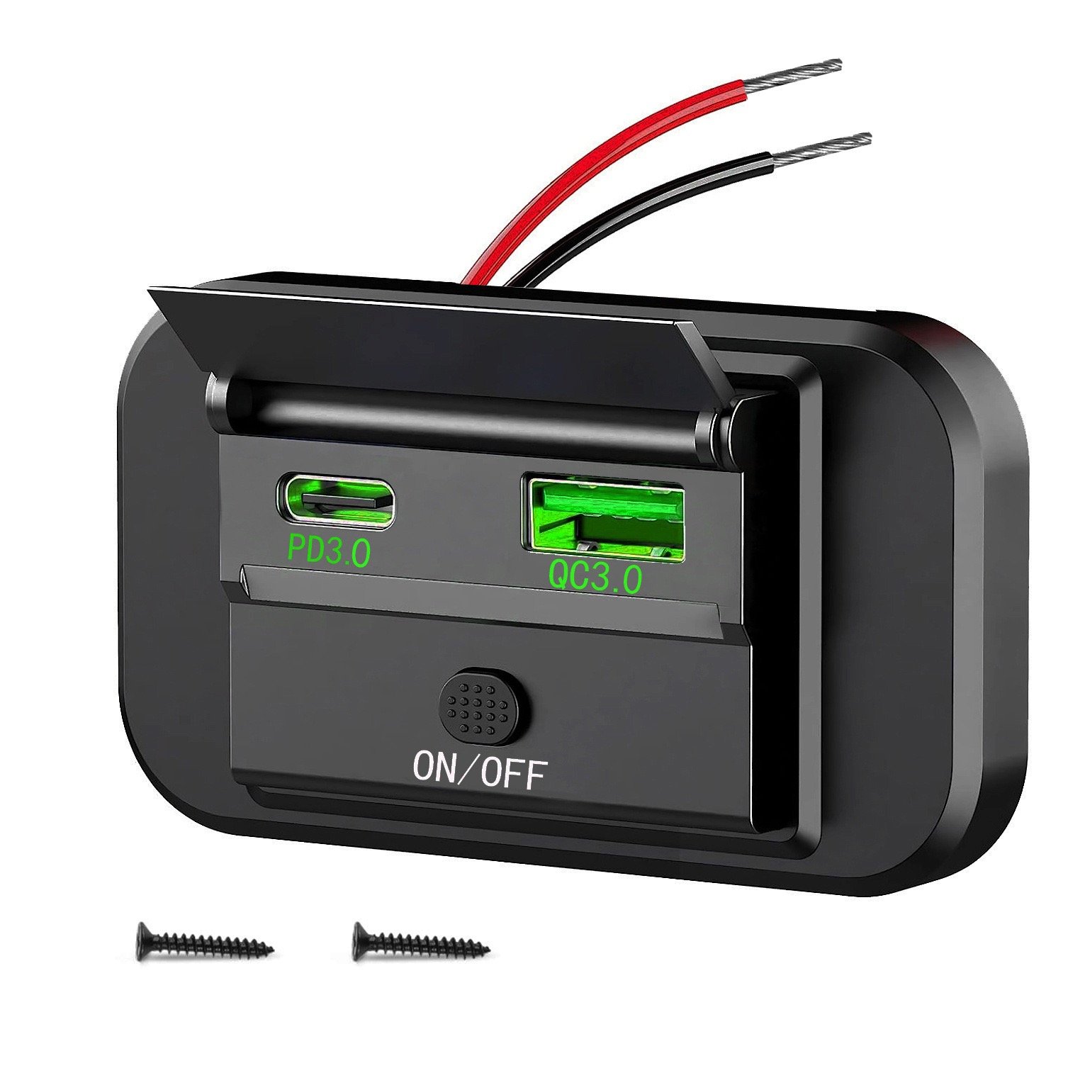 Auto Parts 12V RV USB Outlet with Power Switch, 36W Dual Quick Charge QC3.0 USB-A Port Panel Wall Surface Mount