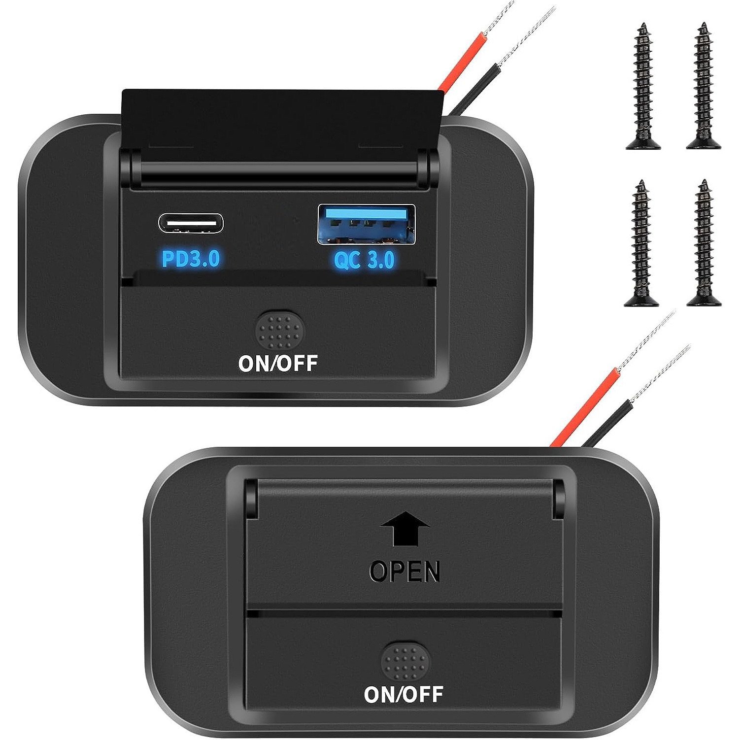 Auto Parts 12V RV USB Outlet with Power Switch, 36W Dual Quick Charge QC3.0 USB-A Port Panel Wall Surface Mount