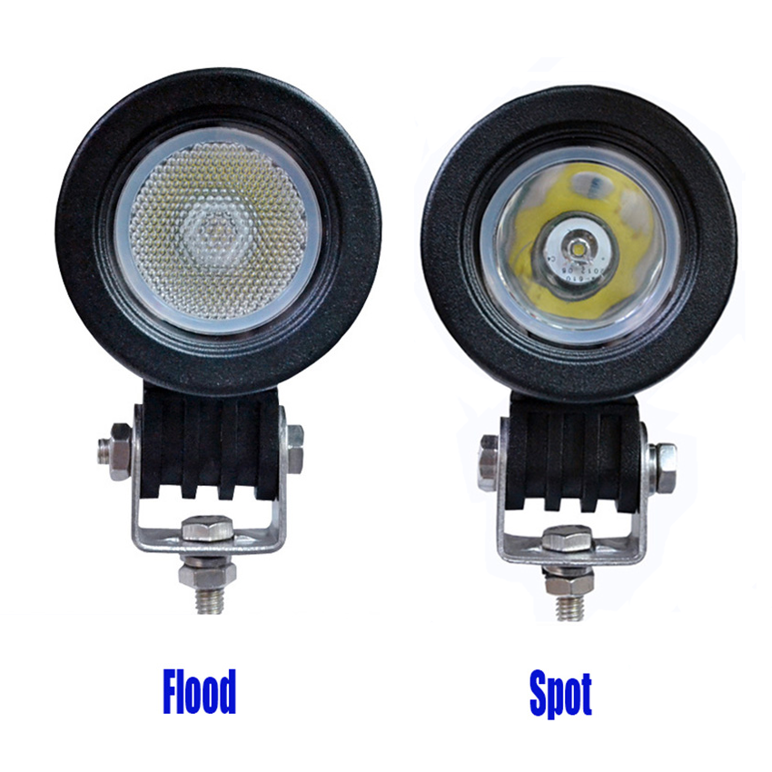 Small 2" 10W LED Work Light Spotlight Flood Round White 6500K Car Driving Fog Auxiliary Light for Off Road 4x4 ATV Motorbike