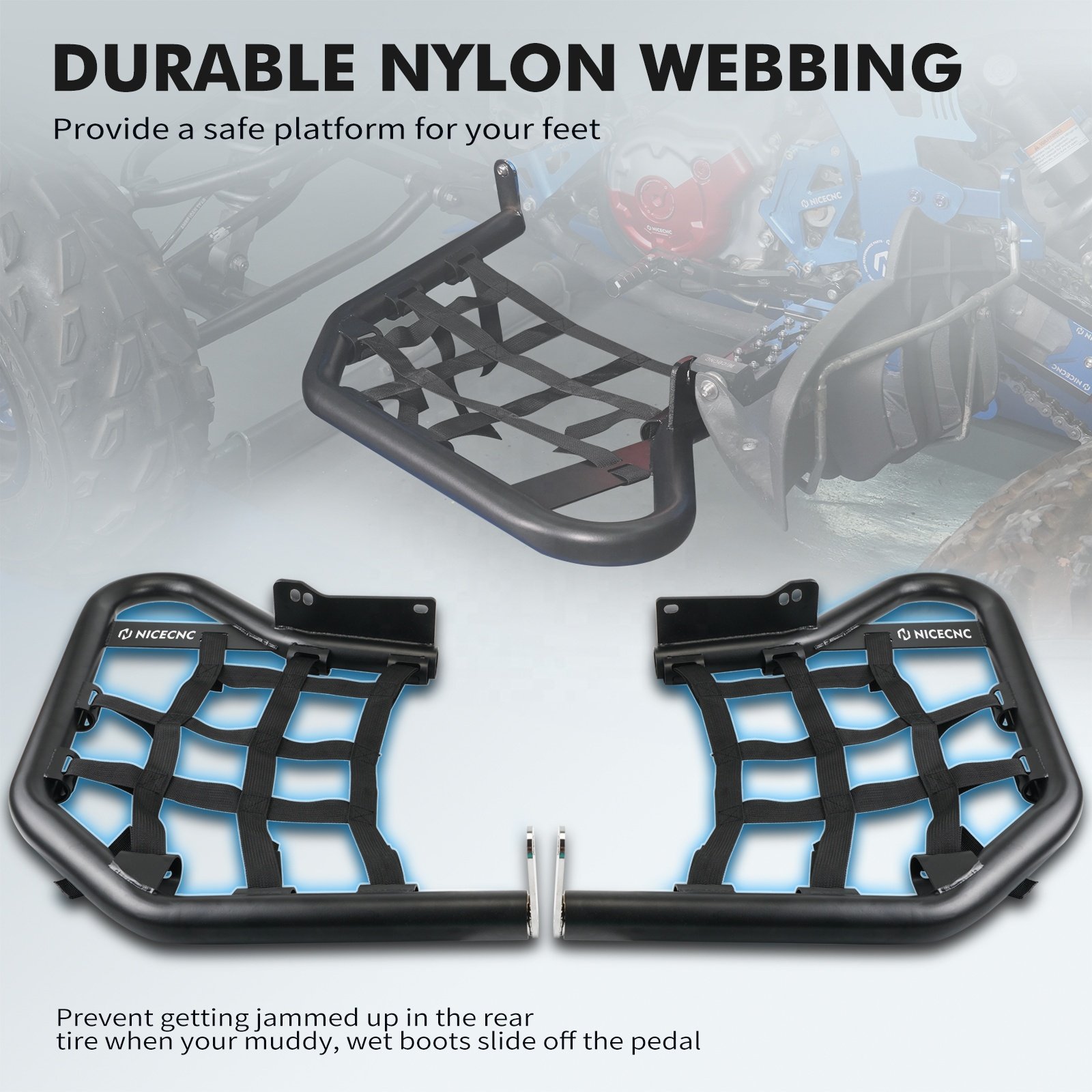 NiceCNC for Yamaha Raptor 700 700R Aluminum Nerf Bars 2006-2023 2008 Foot Guard Pegs with Protective Net Quad ATV Accessories