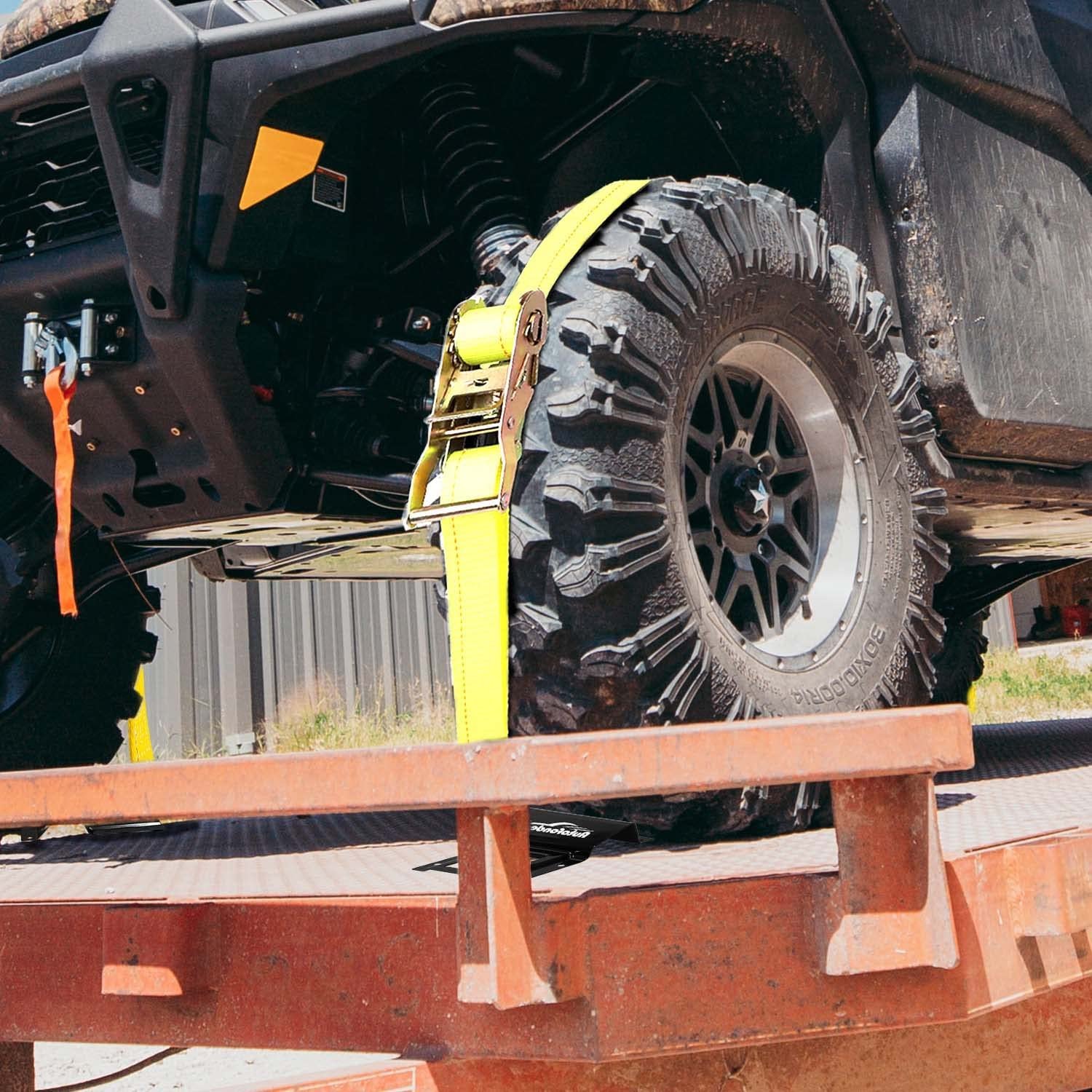 5958lb Break Strength Ultimate Heavy Duty Trailer Tire Straps System Vehicle Wheel Chock Ratchet Tie Down Kit for ATV,UTV,Law
