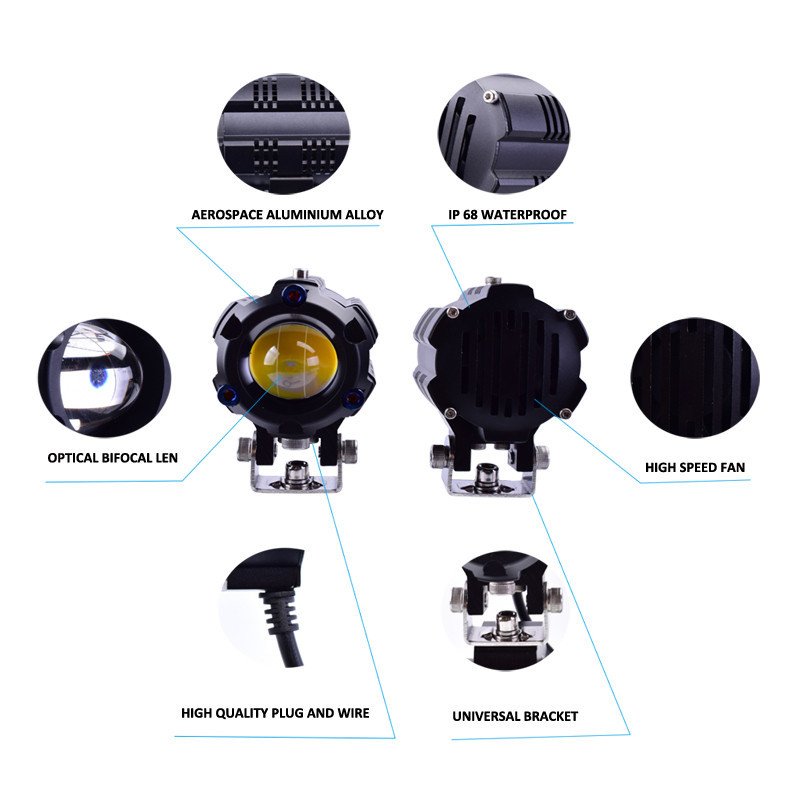 100% Waterproof M3 Pro Dual Color Bi Lens Led Headlight Fog Driving Auxiliary Light for Motorcycle ATV Truck Car Bike