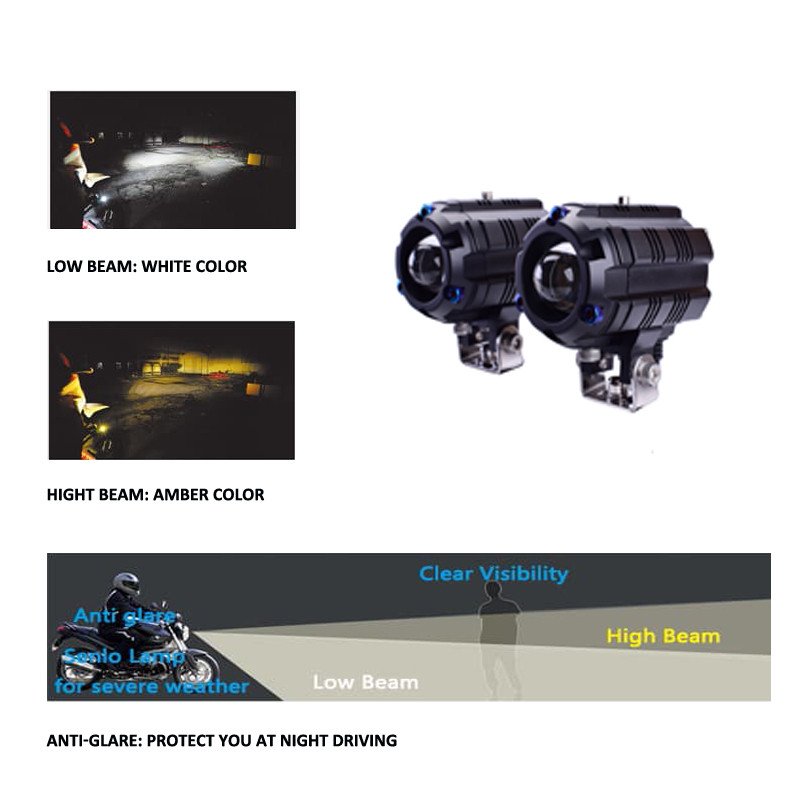 100% Waterproof M3 Pro Dual Color Bi Lens Led Headlight Fog Driving Auxiliary Light for Motorcycle ATV Truck Car Bike