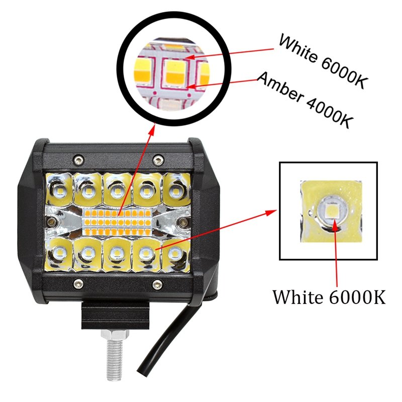 12V 4" Inch LED Work Lamp Combo Beam White Yellow Night Auxiliary Fog Driving Light for Off Road Truck SUV 4X4 4WD Boat ATV