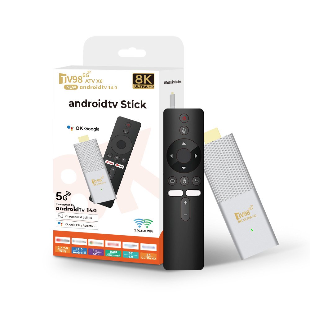 2025 Hot Sell 8K Tv Stick ATV System Android 14 H313 2.4g 5g HDR10 Dual Wifi Smart Tv Stick X6 TV98 ATV Android TV ATV Stick