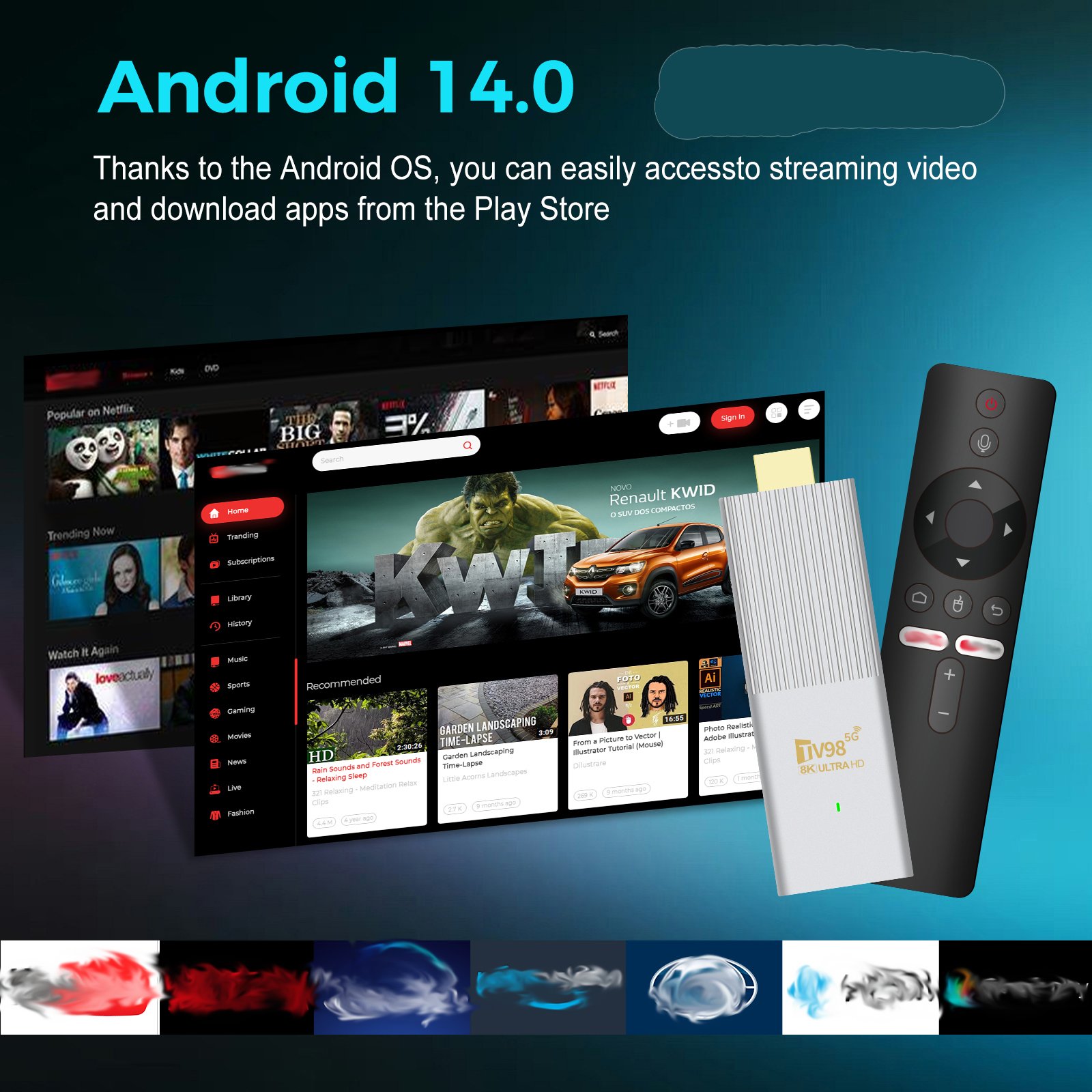 2025 Hot Sell 8K Tv Stick ATV System Android 14 H313 2.4g 5g HDR10 Dual Wifi Smart Tv Stick X6 TV98 ATV Android TV ATV Stick