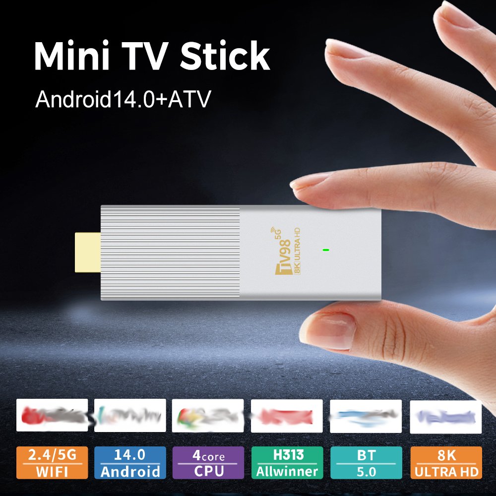 2025 Hot Sell 8K Tv Stick ATV System Android 14 H313 2.4g 5g HDR10 Dual Wifi Smart Tv Stick X6 TV98 ATV Android TV ATV Stick