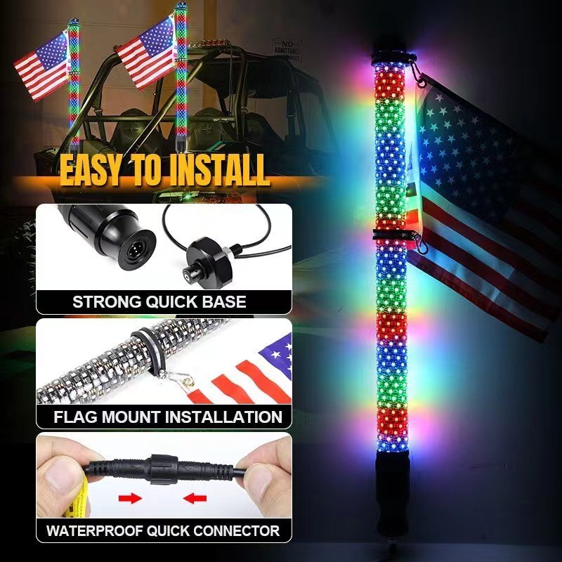 1FT- 3FT Fat LED Whip Light Dancing Thick Lighted Whip by APP and Remote Control Music Function for ATV UTV Can Am Polaris RZR