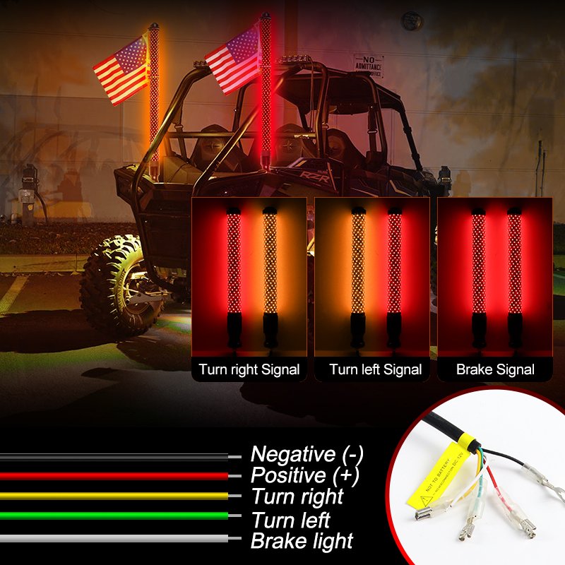 1FT- 3FT Fat LED Whip Light Dancing Thick Lighted Whip by APP and Remote Control Music Function for ATV UTV Can Am Polaris RZR
