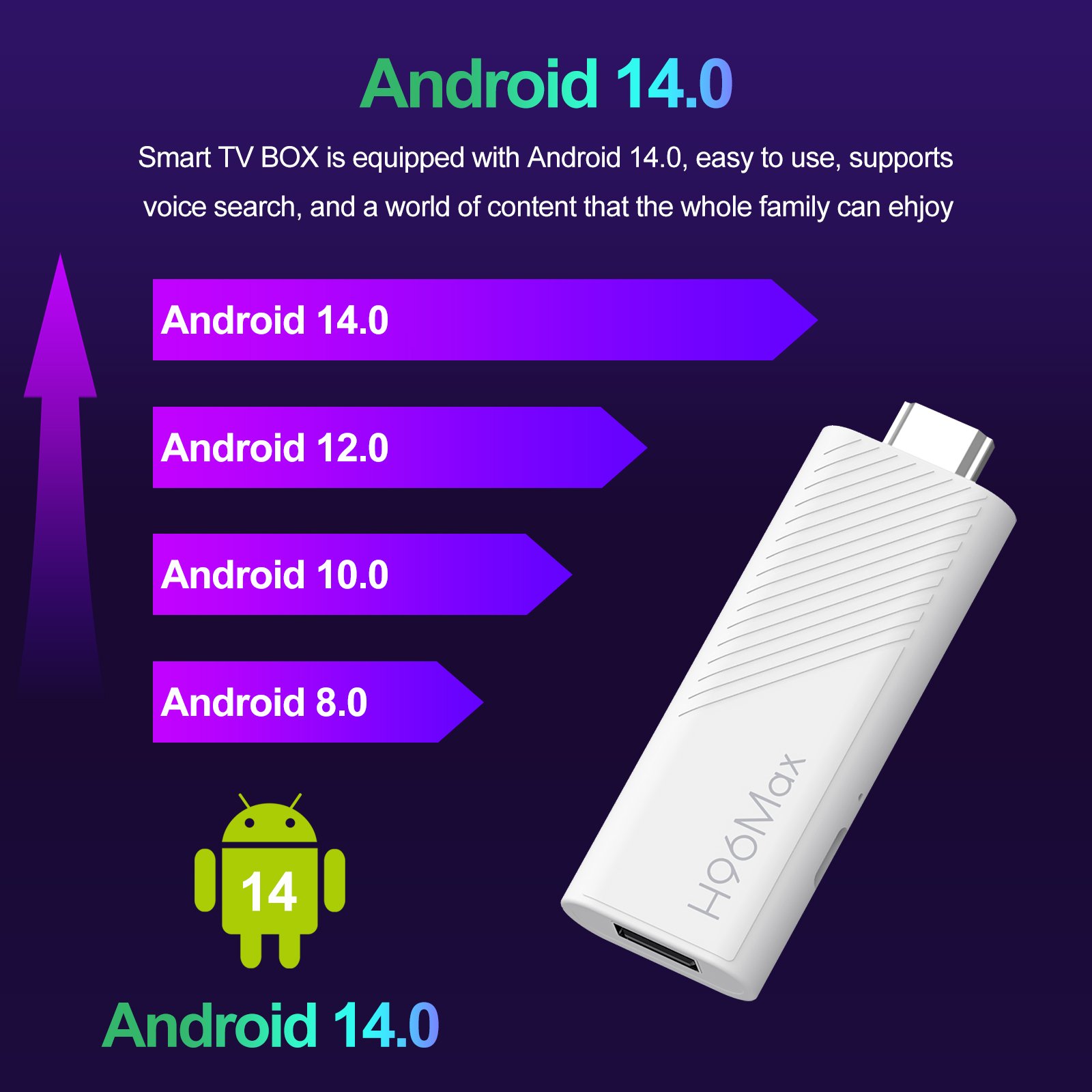 Original H96 Max H313 TV Stick Dual WiFi 6 2GB RAM 16GB ROM 4K Streaming ATV Android 14 TV Stick