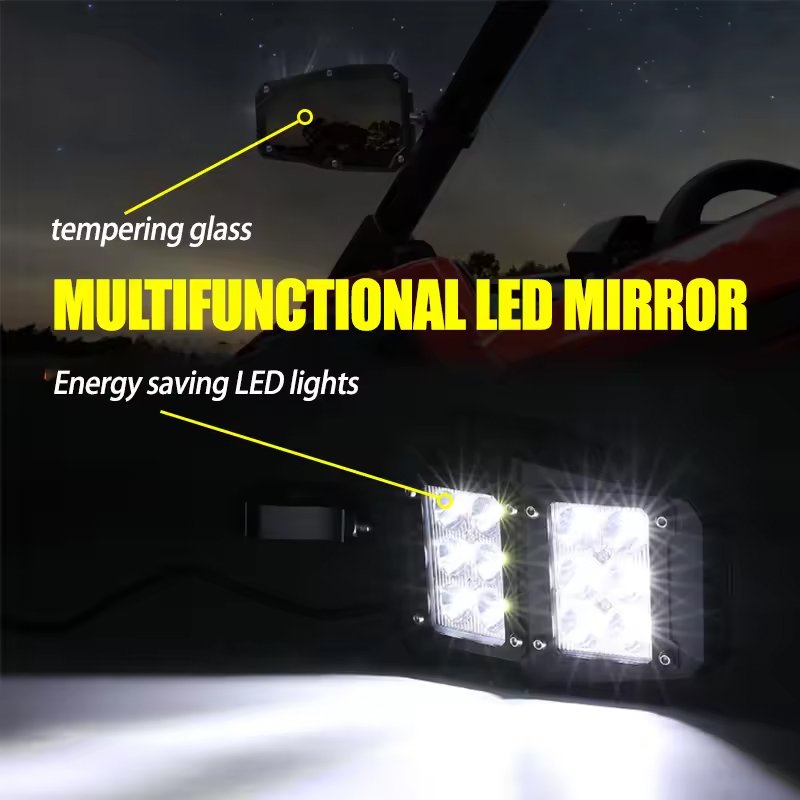 Universal ATV Rear View Mirror 360 Adjustable Folding Mirror with Led Light Illuminated Rearview Mirror for Off-road Vehicles