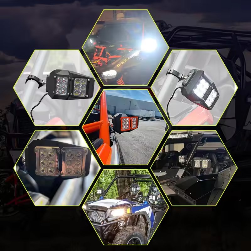 Universal ATV Rear View Mirror 360 Adjustable Folding Mirror with Led Light Illuminated Rearview Mirror for Off-road Vehicles