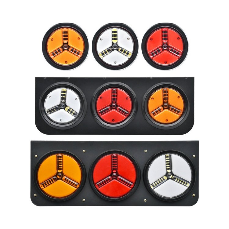 RV LED Trailer Tail Lights Red White-Amber Integrated Turn Signal Running Lamp for ATV Truck (24V)