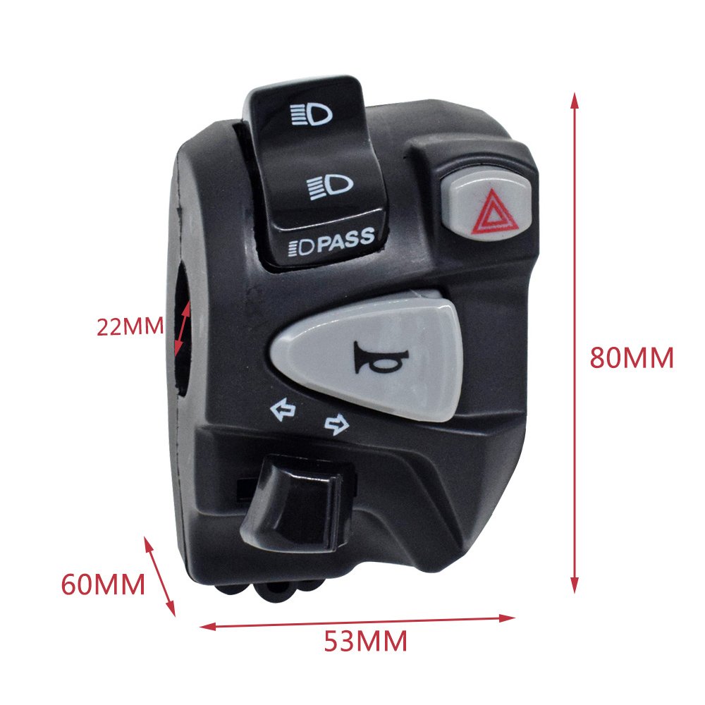 7/8" 22mm Motorcycle ATV Handlebar Control Switches Headlight Fog Lamp Light Turn Signal Horn Switch Button With Wiring Harness