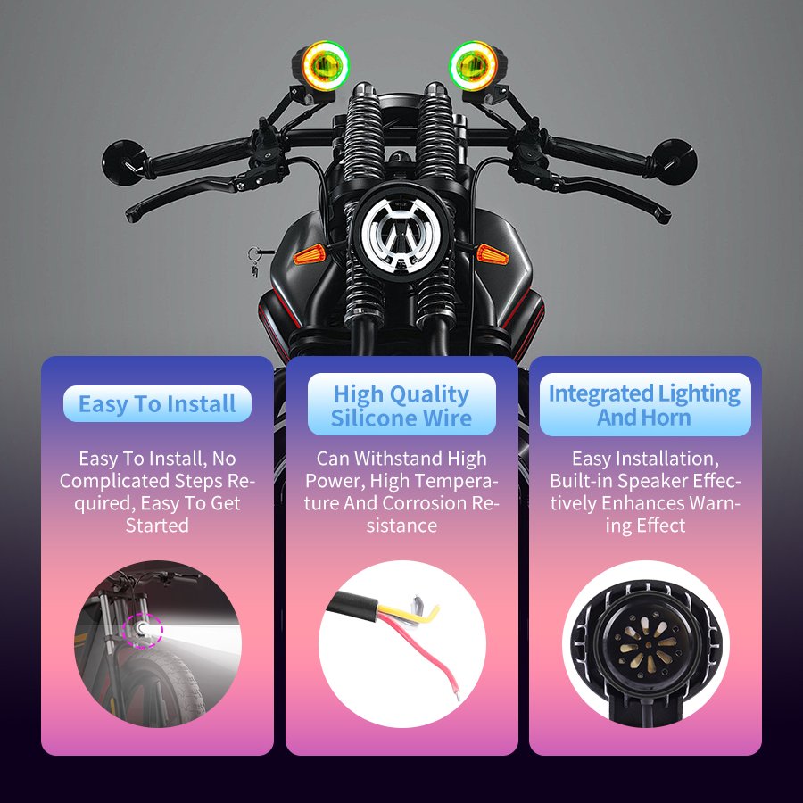 12V 24V RGB Motorcycle Spotlights Colorful Angel Eyes Fog Lamp 20W Moto Headlights 6000K Fog Lights for SUV ATV Off Road Truck
