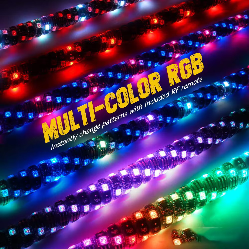 Super Bright 2ft 3ft 4ft 5ft 6ft Quick Release Base Polaris Lighted 360 Spiral Rgb Chasing Led Whip Antenna