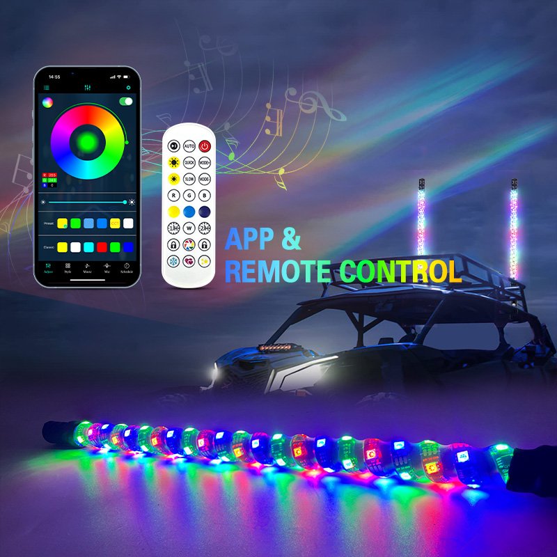 Super Bright 2ft 3ft 4ft 5ft 6ft Quick Release Base Polaris Lighted 360 Spiral Rgb Chasing Led Whip Antenna