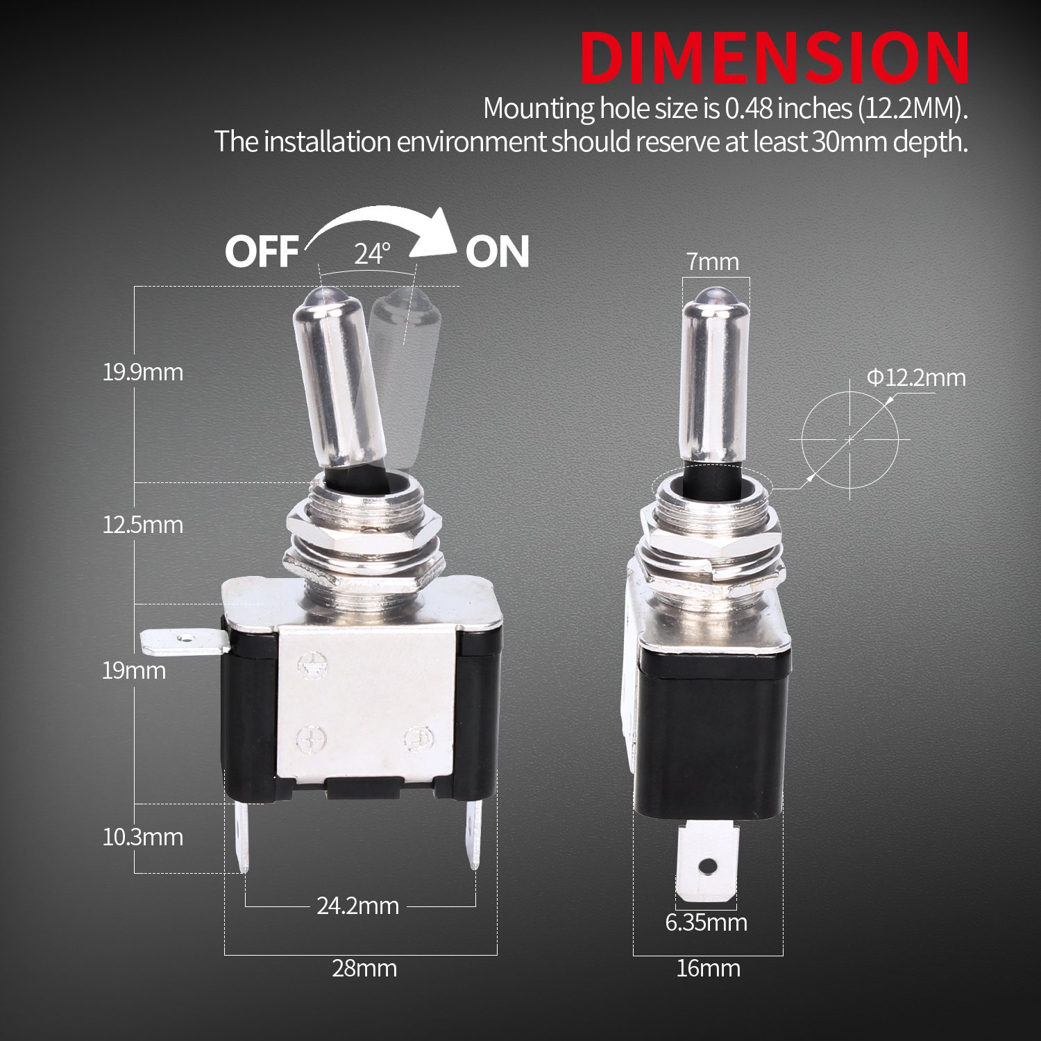 ASW-07D LED Lighted Toggle Switch 12V DC 20A on OFF Heavy Duty Covered Illuminated Lit for Racing Auto Car ATV UTV