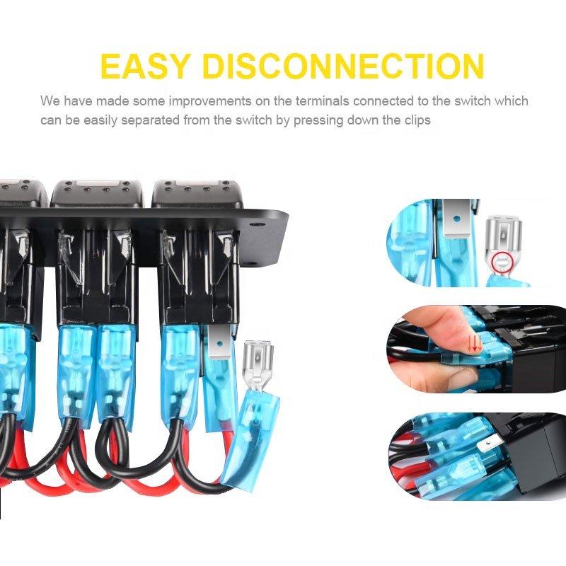 7 Gang Rocker Switch Panel with 4.2A Dual USB Charger Voltmeter Waterproof 12V/24V Rocker Switch with Night Glow Stickers