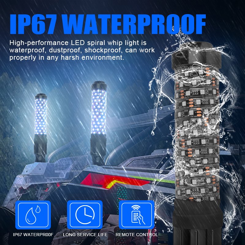 ATV UTV 3ft Spiral Antenna Antenna RGB Super Thick Led Whip Light Polaris RZR Maverick X3 Music Remote Application Control