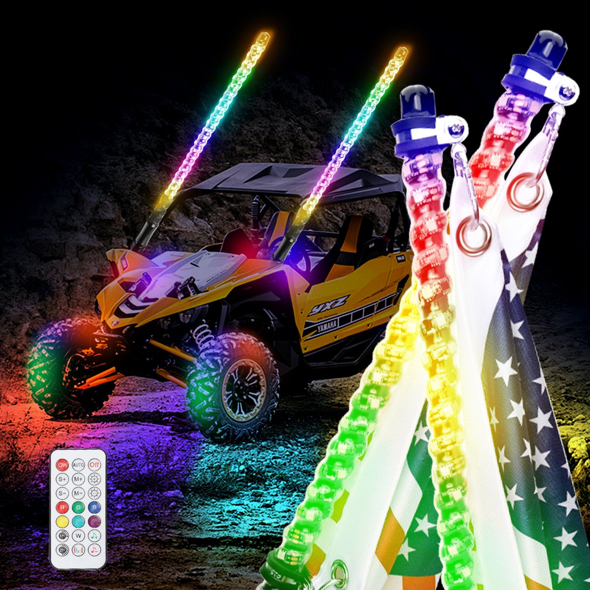 3FT 4FT 5FT Spiral LED Whip Antenna Flag Light APP Sync Control Car LED Whip for ATV UTV
