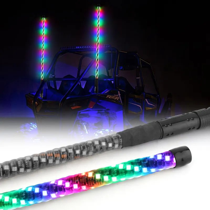 3FT 4FT 5FT Spiral LED Whip Antenna Flag Light APP Sync Control Car LED Whip for ATV UTV