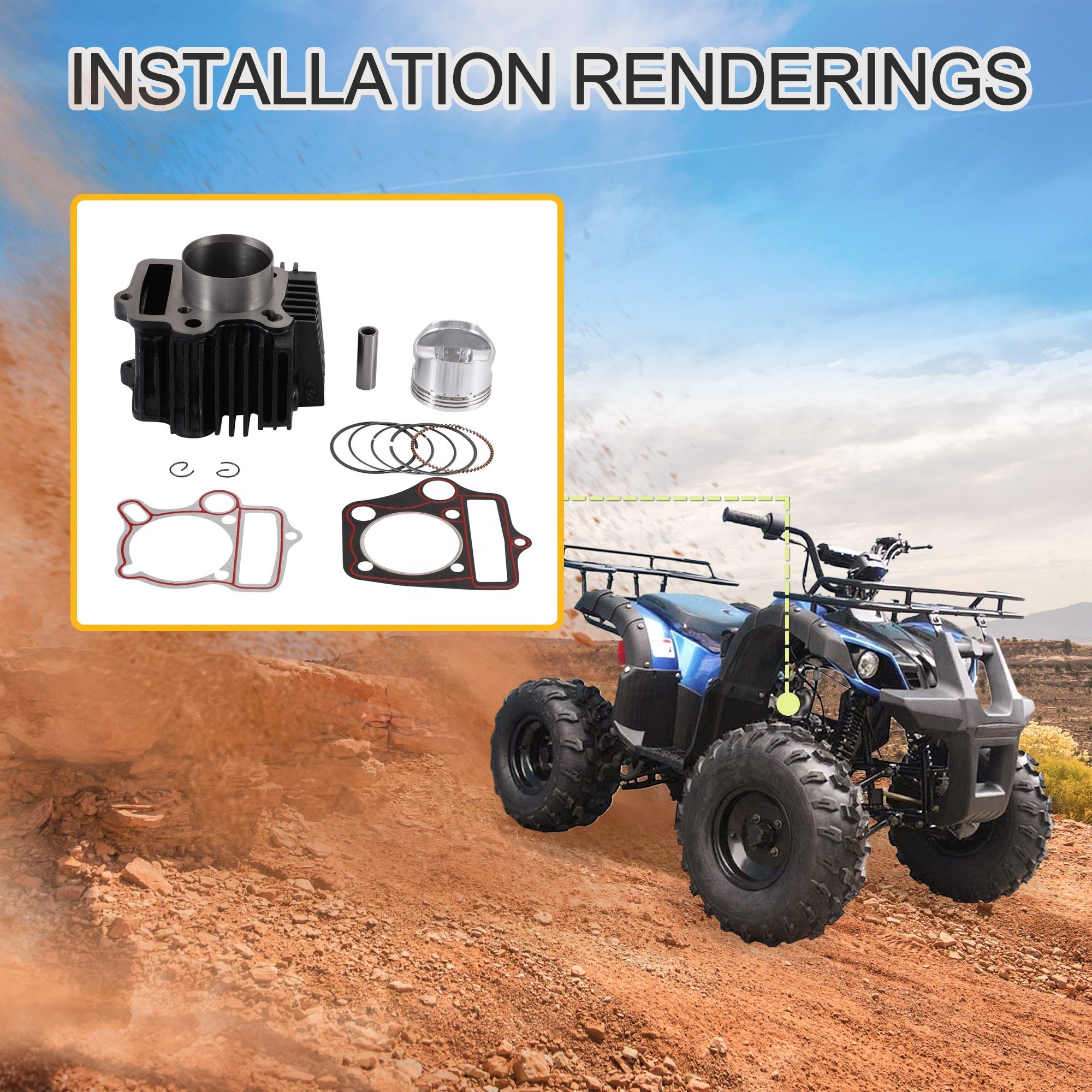 GOOFIT 52.4mm Motorcycle Engine Parts Cylinder Kit Piston Pin Ring for 110cc Buggy Quad Dirt Bike ATV Go Kart