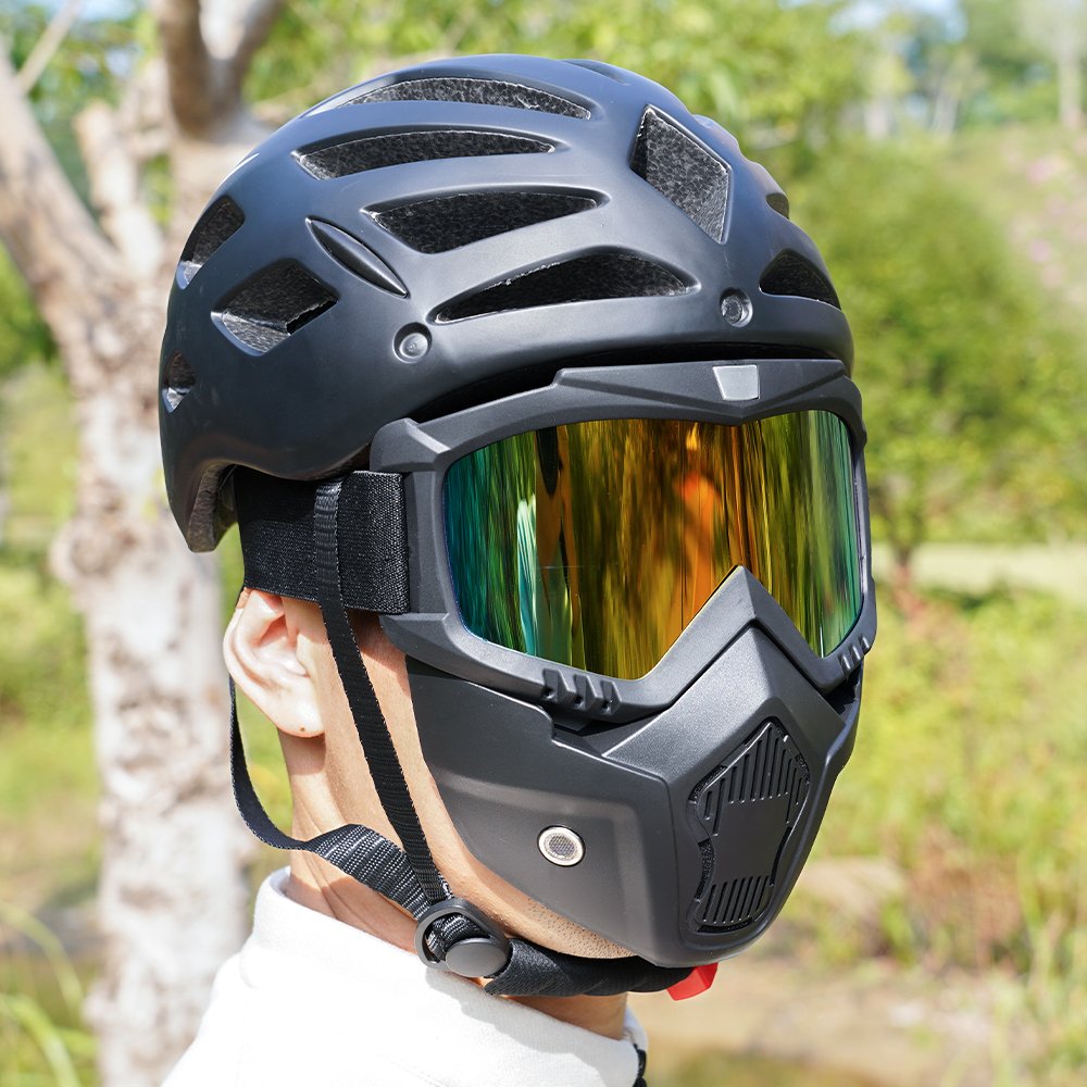 Motorcycle Goggles with Detachable Face Mask UV400 Scratch-Resistant Lens Adjustable Strap Durable TPU Frame for Outdoor Riding