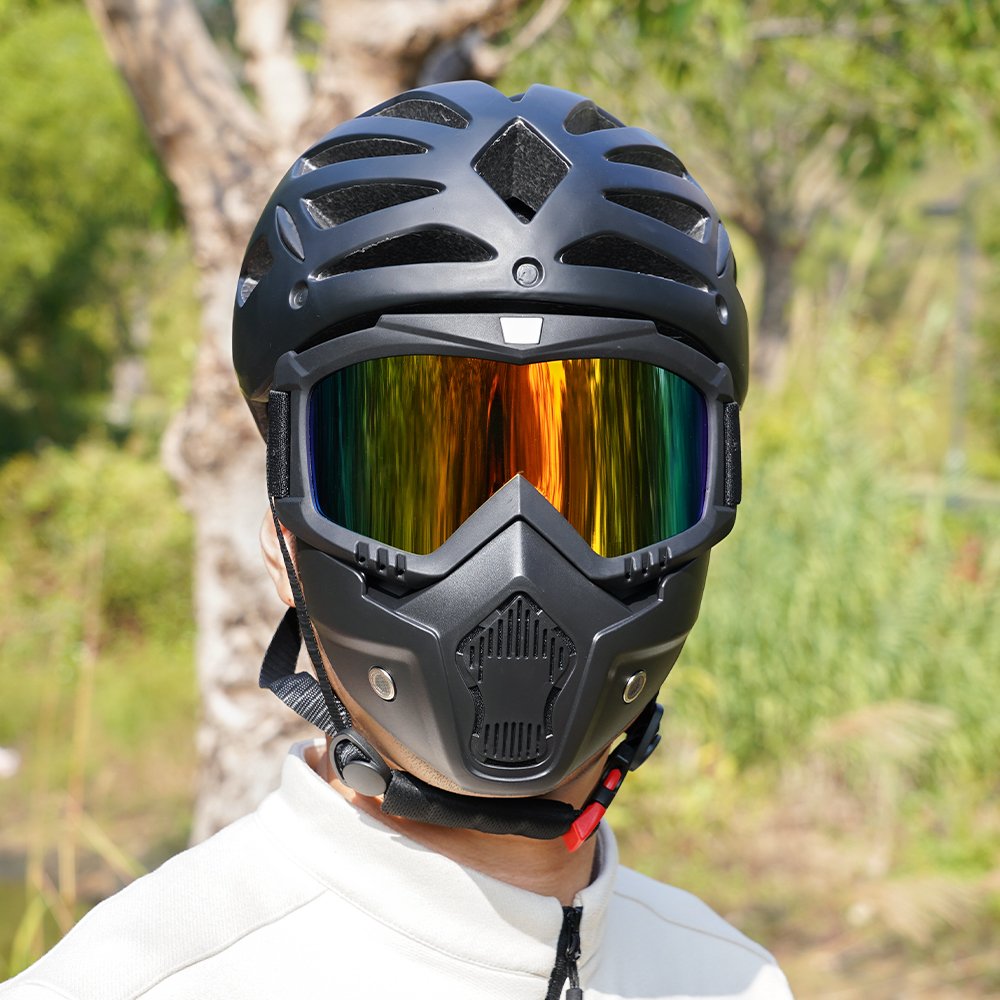 Motorcycle Goggles with Detachable Face Mask UV400 Scratch-Resistant Lens Adjustable Strap Durable TPU Frame for Outdoor Riding