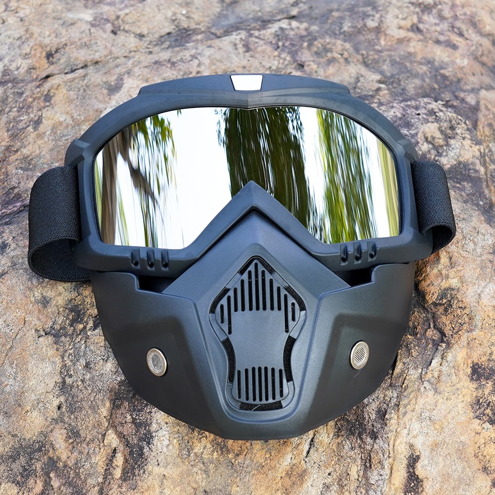 Motorcycle Goggles with Detachable Face Mask UV400 Scratch-Resistant Lens Adjustable Strap Durable TPU Frame for Outdoor Riding
