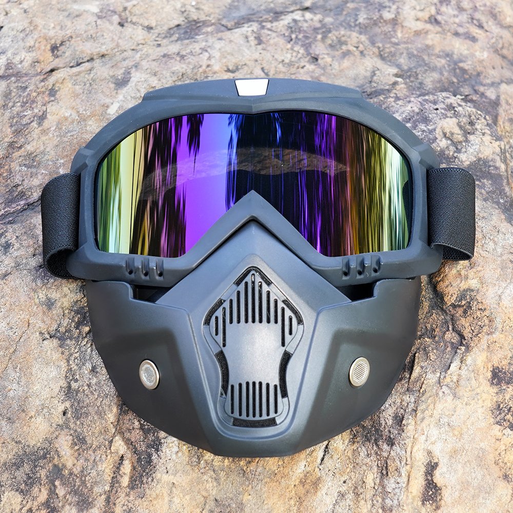 Motorcycle Goggles with Detachable Face Mask UV400 Scratch-Resistant Lens Adjustable Strap Durable TPU Frame for Outdoor Riding